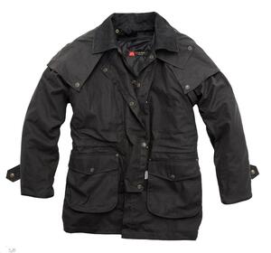 *UDGÅR* KUN STR. S TILBAGE! Kakadu Traders Australia, Iron Bark Drover Jacket  i sort oilskin med termofor