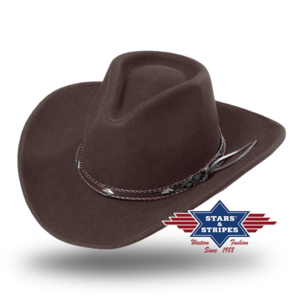 Stars & Stripes, Dallas, 100% uldfilthat i brun med formbar skygge og læder hattebånd